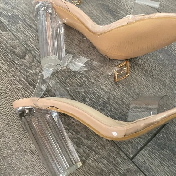 Clear strap heels chunky heel beige - Picture 6 of 10